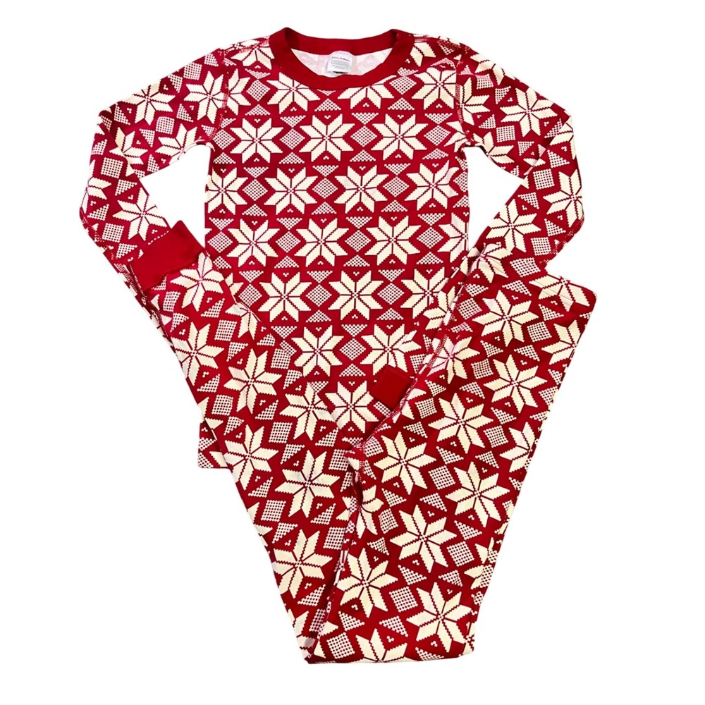Hanna Andersson Kids Organic Cotton‎ Snowflake Pajama Set Red Cream Size 14